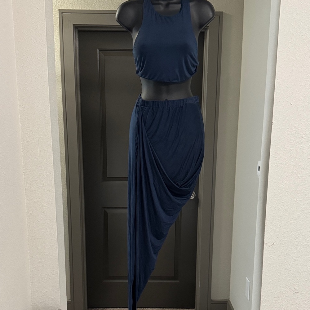 Elegant Navy Blue Women's Skirt set